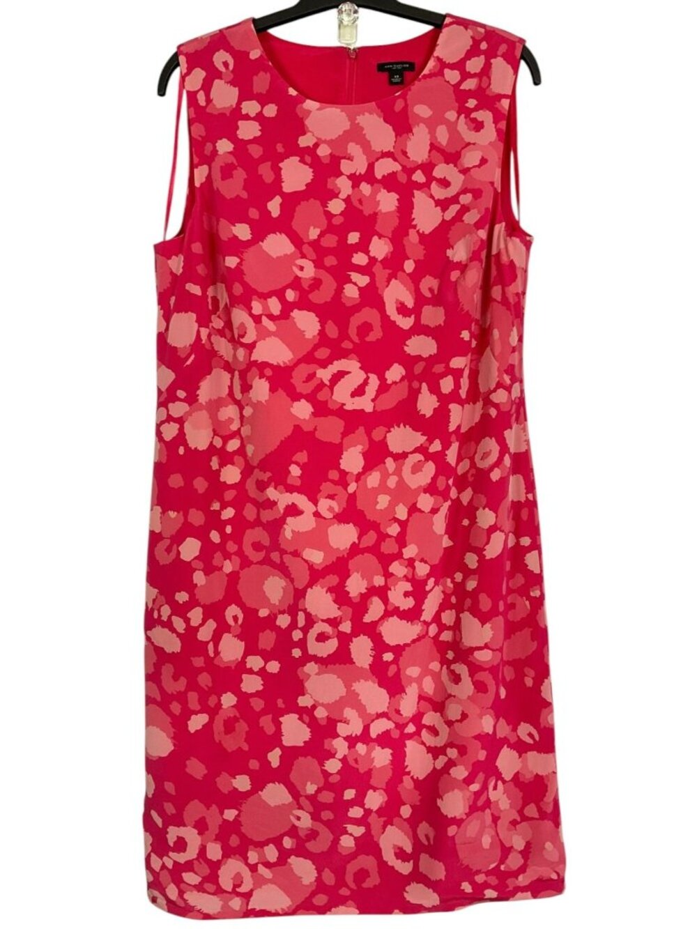 Ann Taylor Pink Animal Print Silk Dress Size 10 Sleeveless Shift Cheetah Print